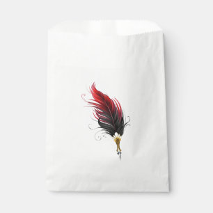 Red feather pen with gold nib favour bag