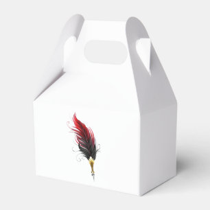 Red feather pen with gold nib favour box
