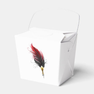 Red feather pen with gold nib favour box