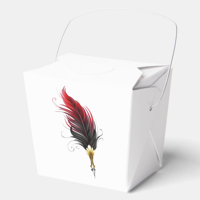 Red feather pen with gold nib favour box (Front)