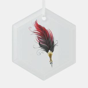 Red feather pen with gold nib glass tree decoration
