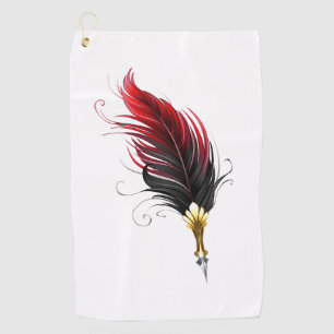 Red feather pen with gold nib golf towel