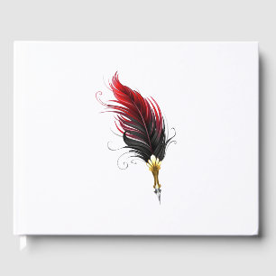 Red feather pen with gold nib guest book