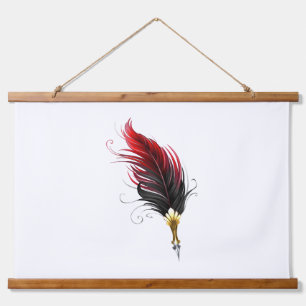 Red feather pen with gold nib hanging tapestry