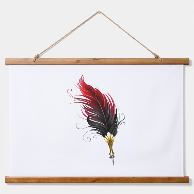 Red feather pen with gold nib hanging tapestry (Front)
