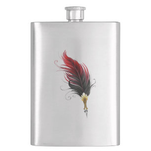 Red feather pen with gold nib hip flask