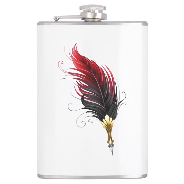 Red feather pen with gold nib hip flask (Front)