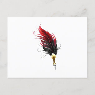 Red feather pen with gold nib holiday postcard