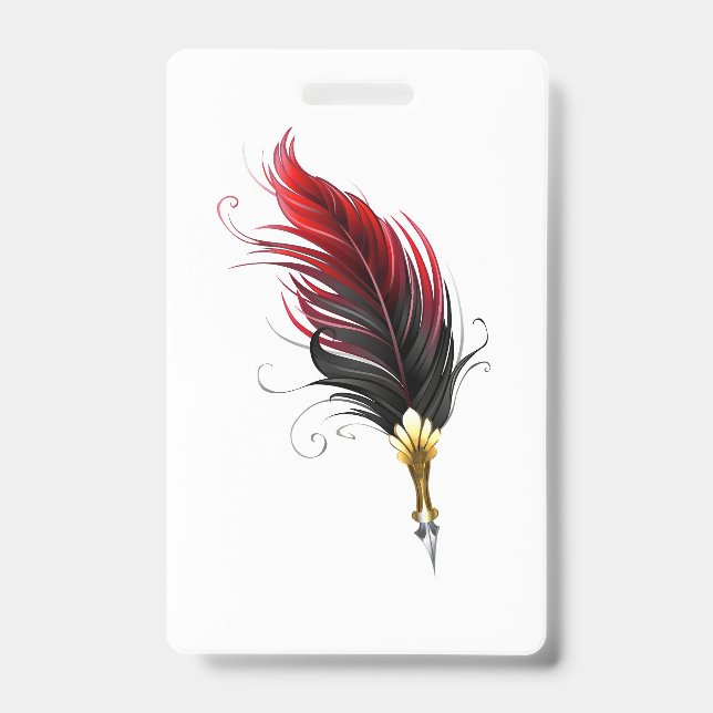 Red feather pen with gold nib ID badge (Front)