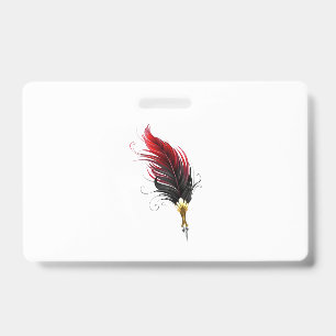Red feather pen with gold nib ID badge