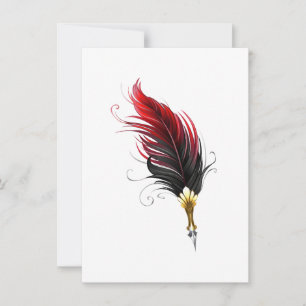 Red feather pen with gold nib invitation
