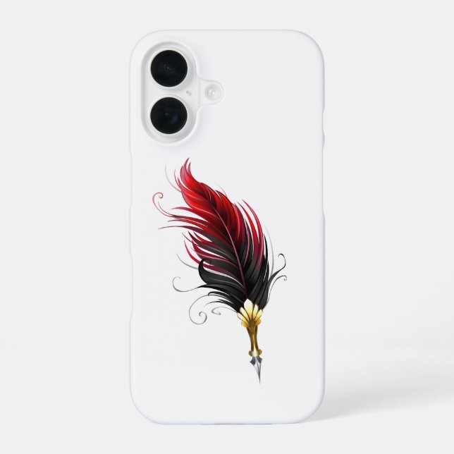 Red feather pen with gold nib iPhone 16 case (Back)