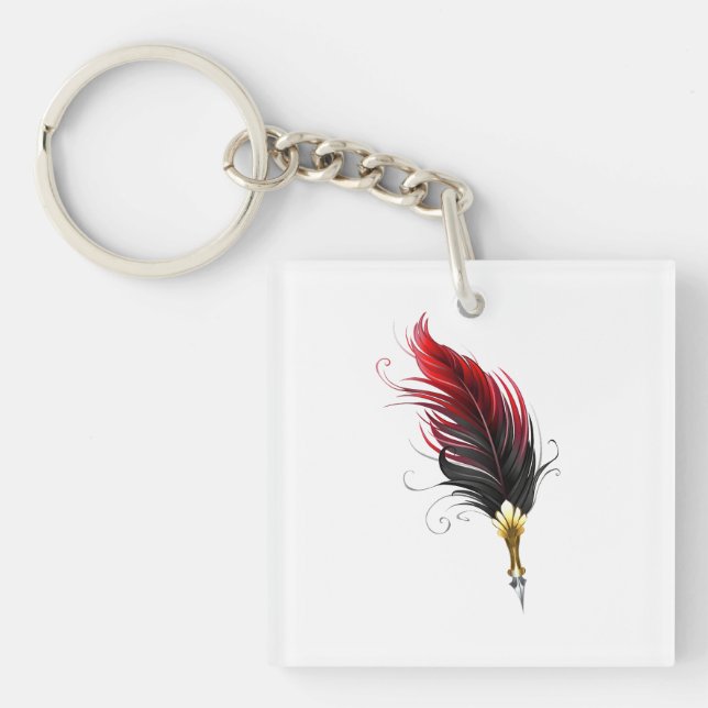 Red feather pen with gold nib key ring (Front)
