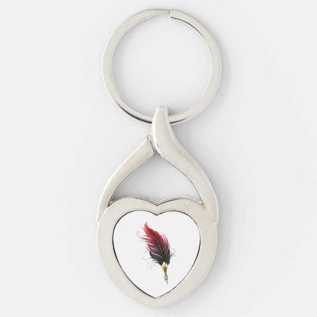 Red feather pen with gold nib key ring (Front)