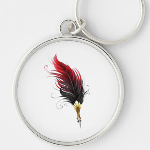 Red feather pen with gold nib key ring