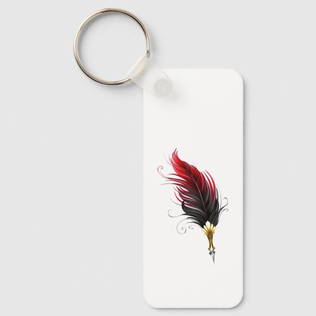 Red feather pen with gold nib key ring (Front)
