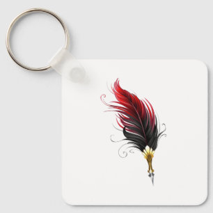 Red feather pen with gold nib key ring