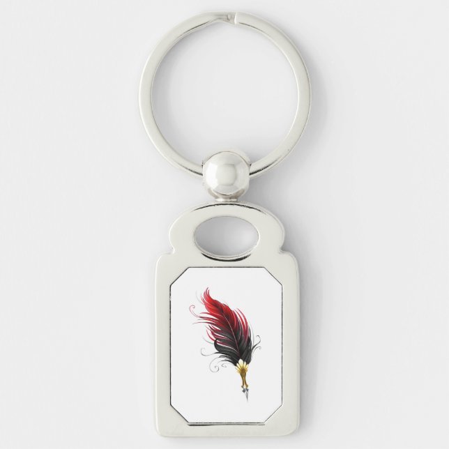 Red feather pen with gold nib key ring (Front)