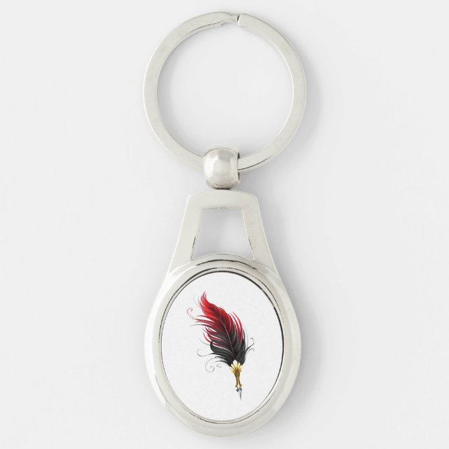 Red feather pen with gold nib key ring (Front)
