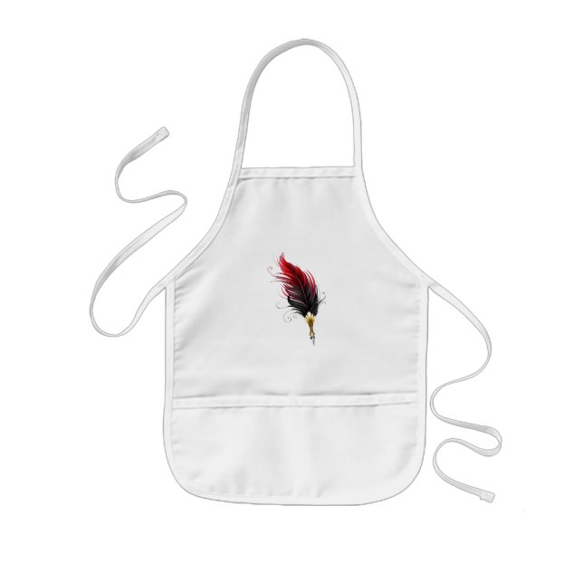 Red feather pen with gold nib kids apron (Front)