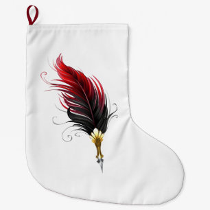 Red feather pen with gold nib large christmas stocking