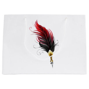 Red feather pen with gold nib large gift bag