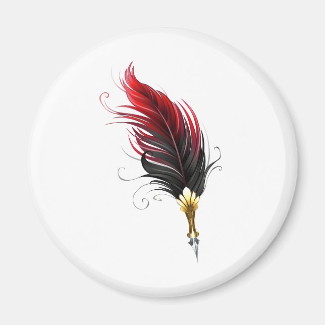 Red feather pen with gold nib magnet (Front)