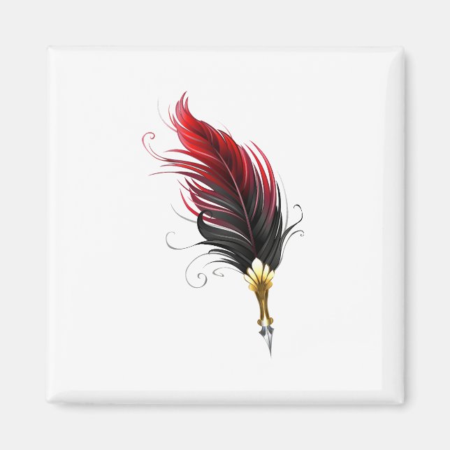 Red feather pen with gold nib magnet (Front)
