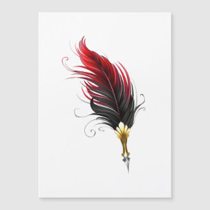 Red feather pen with gold nib magnetic invitation