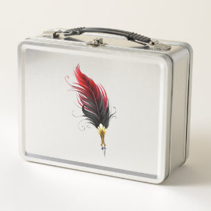 Red feather pen with gold nib metal lunch box