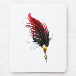 Red feather pen with gold nib mouse pad