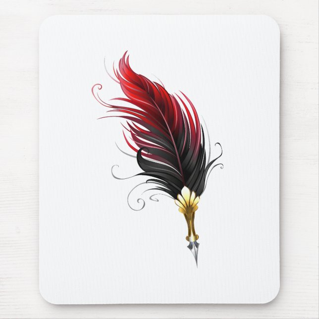 Red feather pen with gold nib mouse pad (Front)