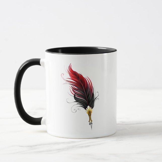 Red feather pen with gold nib mug (Left)