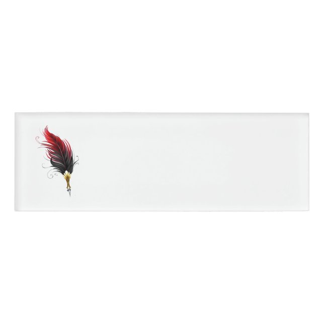 Red feather pen with gold nib name tag (Front)