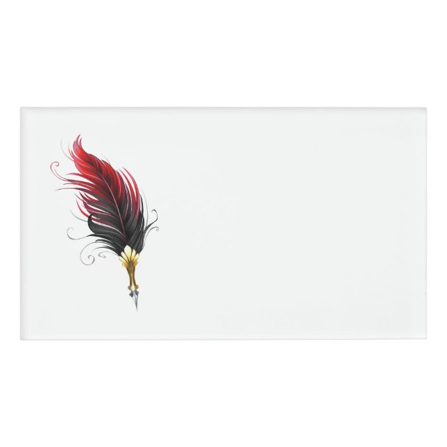 Red feather pen with gold nib name tag (Front)