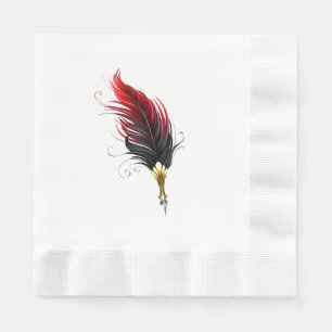 Red feather pen with gold nib napkin