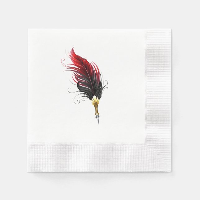 Red feather pen with gold nib napkin (Front)