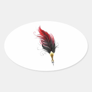 Red feather pen with gold nib oval sticker