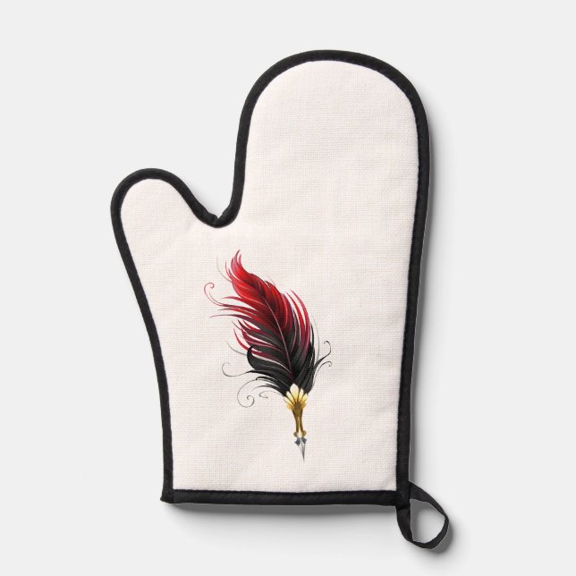 Red feather pen with gold nib oven mitt (Front)