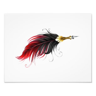 Red feather pen with gold nib photo print