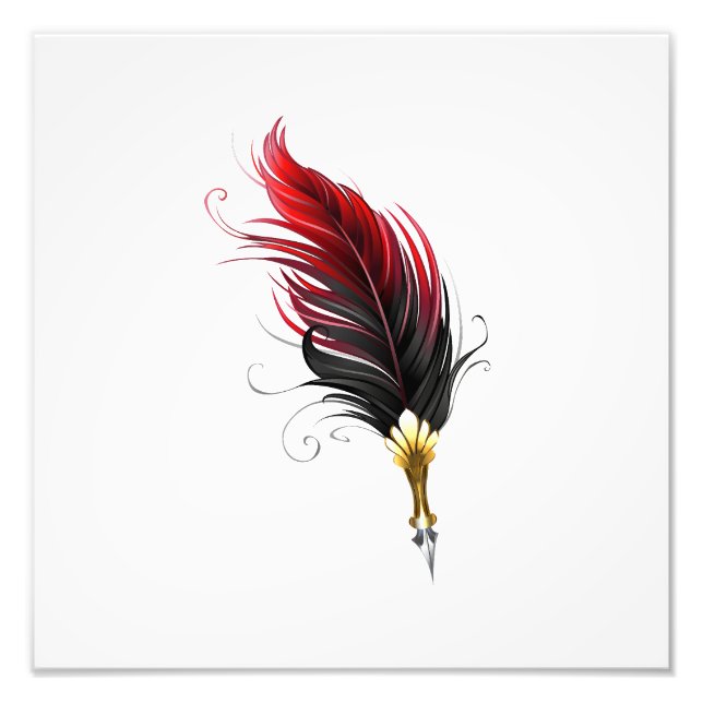 Red feather pen with gold nib photo print (Front)