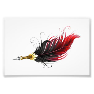 Red feather pen with gold nib photo print