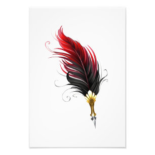 Red feather pen with gold nib photo print