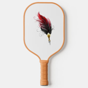 Red feather pen with gold nib pickleball paddle