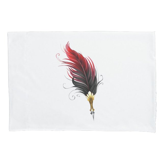 Red feather pen with gold nib pillowcase (Front)