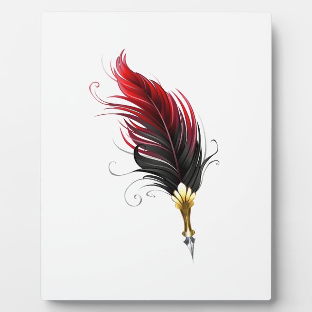 Red feather pen with gold nib plaque (Front)