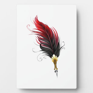 Red feather pen with gold nib plaque