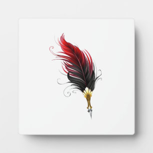Red feather pen with gold nib plaque