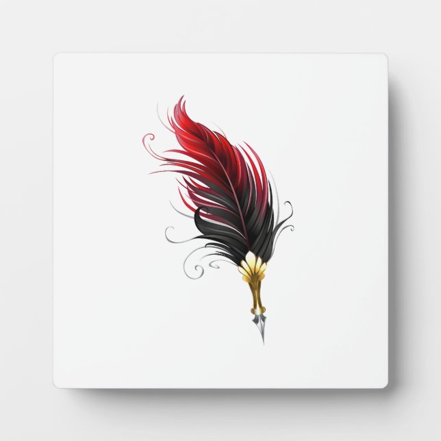 Red feather pen with gold nib plaque (Front)