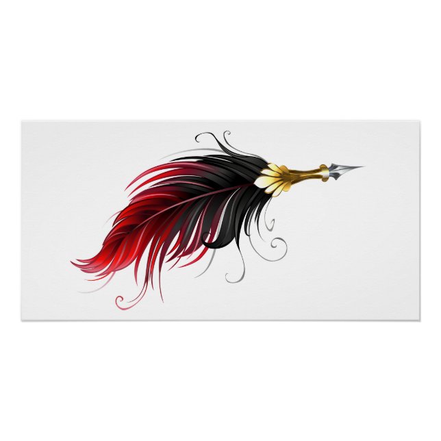 Red feather pen with gold nib poster (Front)